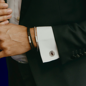 Satellite Cufflinks in Rhodium & Red Tourmaline