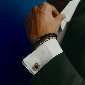 Satellite Cufflinks in Rhodium & Red Tourmaline