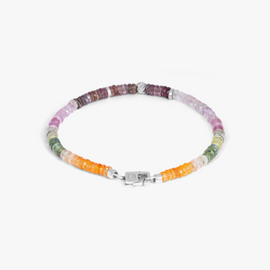 Nodo Beaded Bracelet In Rhodium Plated Silver With Multicolour Sapphire