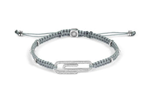 Paper Clip Pave Macrame Bracelet With White Diamond