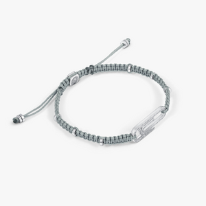 Paper Clip Pave Macrame Bracelet With White Diamond