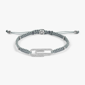 Paper Clip Pave Macrame Bracelet With White Diamond