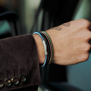 Seta Etched Click Nylon Bracelet in Stainless Steel with Green Coated Wire