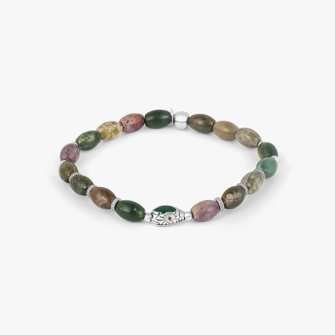 Viper Bracelet In Rhodium Plated Silver and Indian Jasper