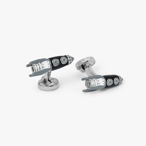 Rocket Man cufflinks in black enamel White Bronze plated