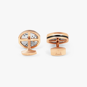 Tonneau Skeleton Cufflinks in Rose Gold & Black Enamel