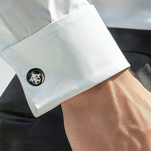Single Tourbillon Gear Cufflinks in Gunmetal and Black Enamel