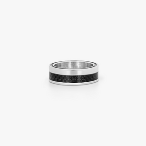 Mezzo Ring in Rhodium Plated Sterling Silver with Black Carbon Fibre