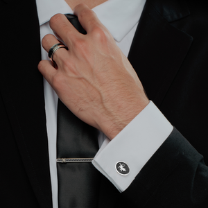 Mezzo Ring in Rhodium Plated Sterling Silver with Black Carbon Fibre