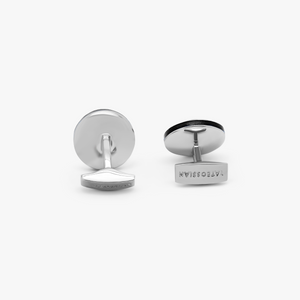 Signature Round Cufflinks and Stud Set in Rhodium Plated Silver with White MOP