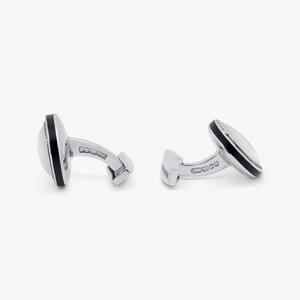Signature Round Cufflinks and Stud Set in Rhodium Plated Silver with White MOP