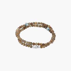 Evil Eye Beaded Bracelet In Rhodium Plated Silver with Botswana Agate