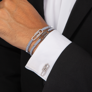 Paper Clip Pave Macrame Bracelet With White Diamond