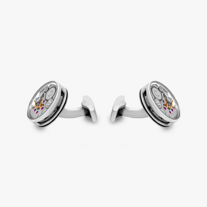 Slim Skeleton Gear Cufflinks In Silver With Matte Palladium Plated