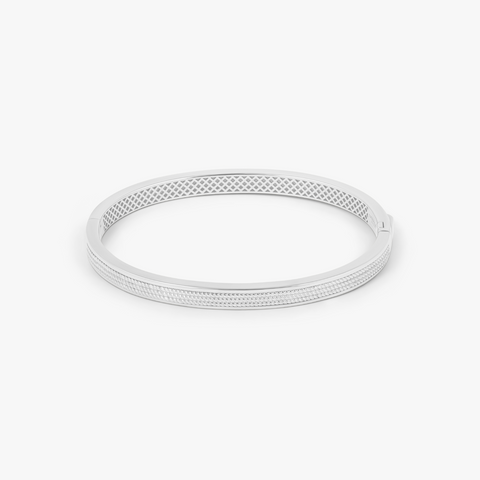 Buckingham Rope Hinge Cuff Bangle in Rhodium Plated Silver