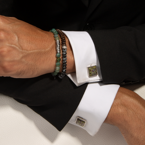 Titanium Classic Cufflinks with Green & Brown Forest Stone