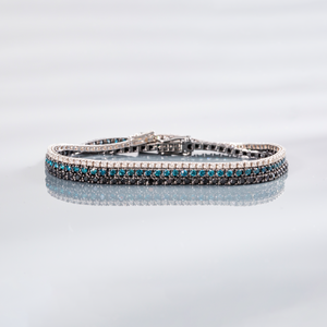 Tennis Bracelet in Black Rhodium Plated 18K White Gold with Black and Blue Diamonds