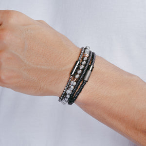 Pop Rigato Double Wrap Leather Bracelet In Black