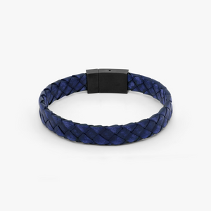 Carbon Woven bracelet in Italian navy leather with carbon fibre and stainless steel