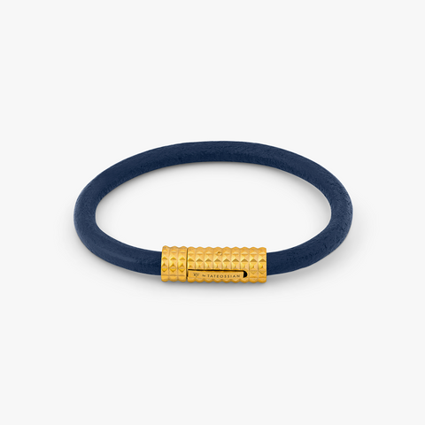 Diamond Giza Leather Bracelet In Yellow Gold Plated