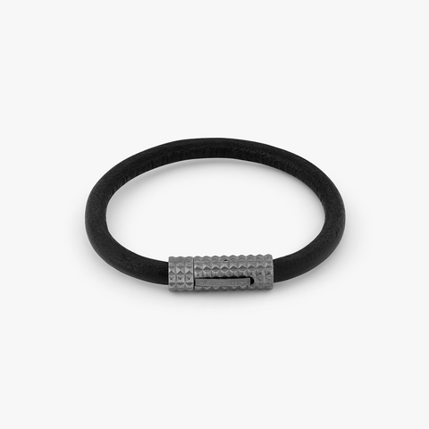 Diamond Giza Bracelet In Gunmetal Plated with Black Leather
