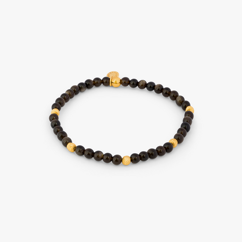 Graffiato Sennit Bracelet In Yellow Gold Plated Silver with Gold Obsidian