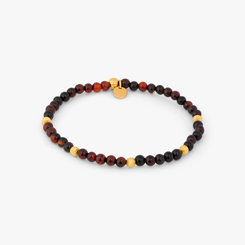 Graffiato Sennit Bracelett In Yellow Gold Plated Silver with Red Agate
