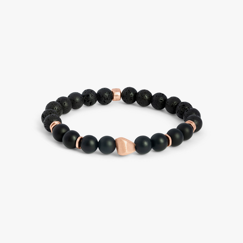 Nugget Bracelet In Rose Gold Plated Silver with Onyx Beads