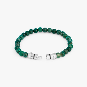Lucky Me Beaded Bracelet In Rhodium Platerd Silver With Green Moss Agate