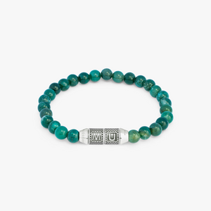 Lucky Me Beaded Bracelet In Rhodium Platerd Silver With Green Moss Agate