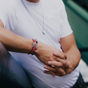 Lucky Me Beaded Bracelet In Rhodium Plated Silver With Red Carnelian
