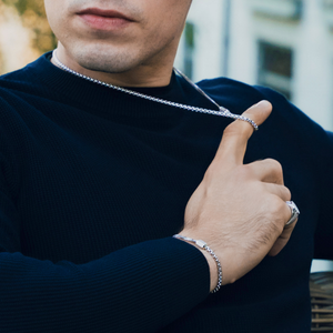 Hexade Box Chain Bracelet In Rhodium Plated Silver 