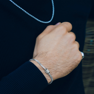 Hexade Box Chain Bracelet In Rhodium Plated Silver 