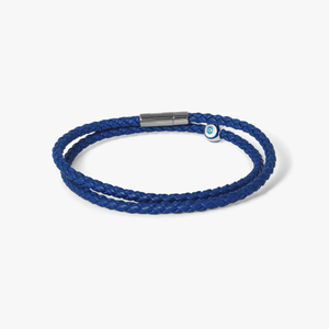 Mini Pop Corn Bracelet In Blue Eco-Friendly Leather with Black Ruthenium Plated Silver