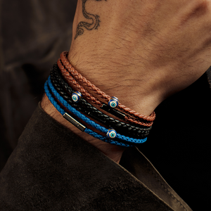 Mini Pop Corn Bracelet in Brown Eco-Leather with Ruthenium Plated Silver