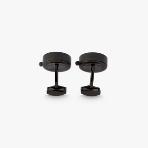 Guilloche Gear Cufflinks In Black IP Plated Stainless Steel with Black MOP