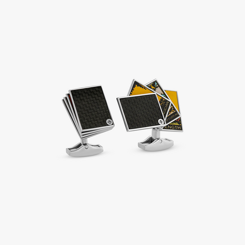 Tarot Card Cufflinks In Palladium Plated With Black Carbon Fibre