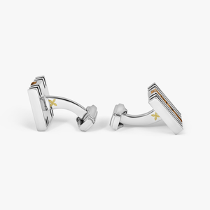 THOMPSON Summer Stripes Bar Cufflinks in Palladium Plated with Picture Jasper