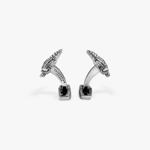 Indica Cufflinks in Black Rhodium Silver with White Sapphire