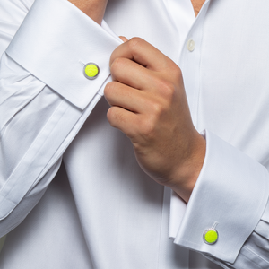 Tennis Ball Cufflinks In Palladium Plated With Green Enamel