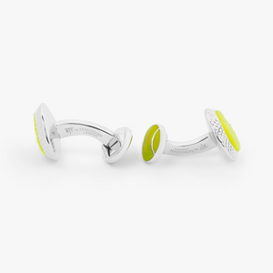 Tennis Ball Cufflinks In Palladium Plated With Green Enamel