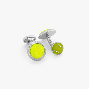 Tennis Ball Cufflinks In Palladium Plated With Green Enamel