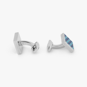 Geometric Cufflinks In Palladium plated with blue enamel