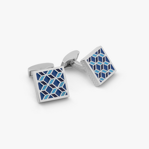 Geometric Cufflinks In Palladium plated with blue enamel