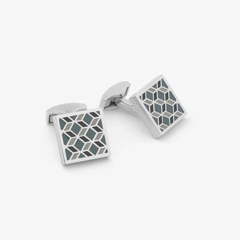 Geometric Cufflinks In Palladium plated with grey enamel
