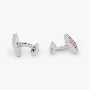 Geometric Cufflinks In Palladium Plated with red enamel