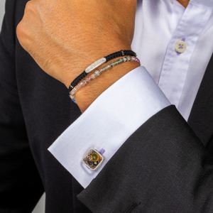 Diamond Gear Cufflinks In Rhodium Plated Silver