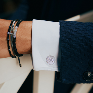 Micro Pave Button Cufflinks In Silver With White Diamonds