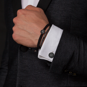 Button Pave cufflinks with black diamond in sterling silver