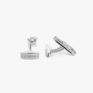 Paperclip cufflinks with white diamond in sterling silver